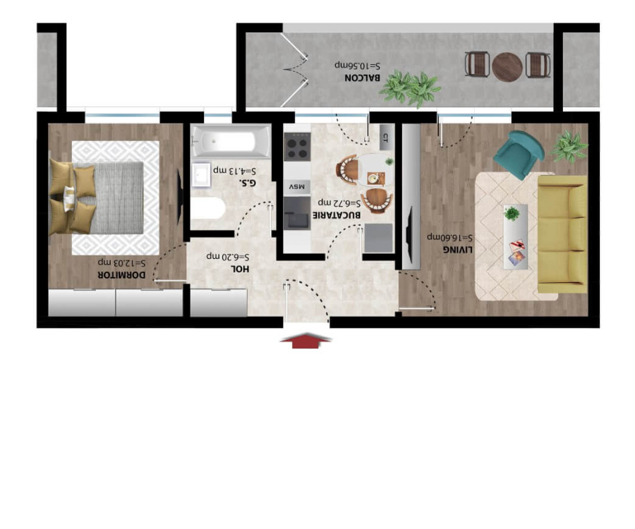 Apartament 2 Camere Model 3 - etaj 1-4