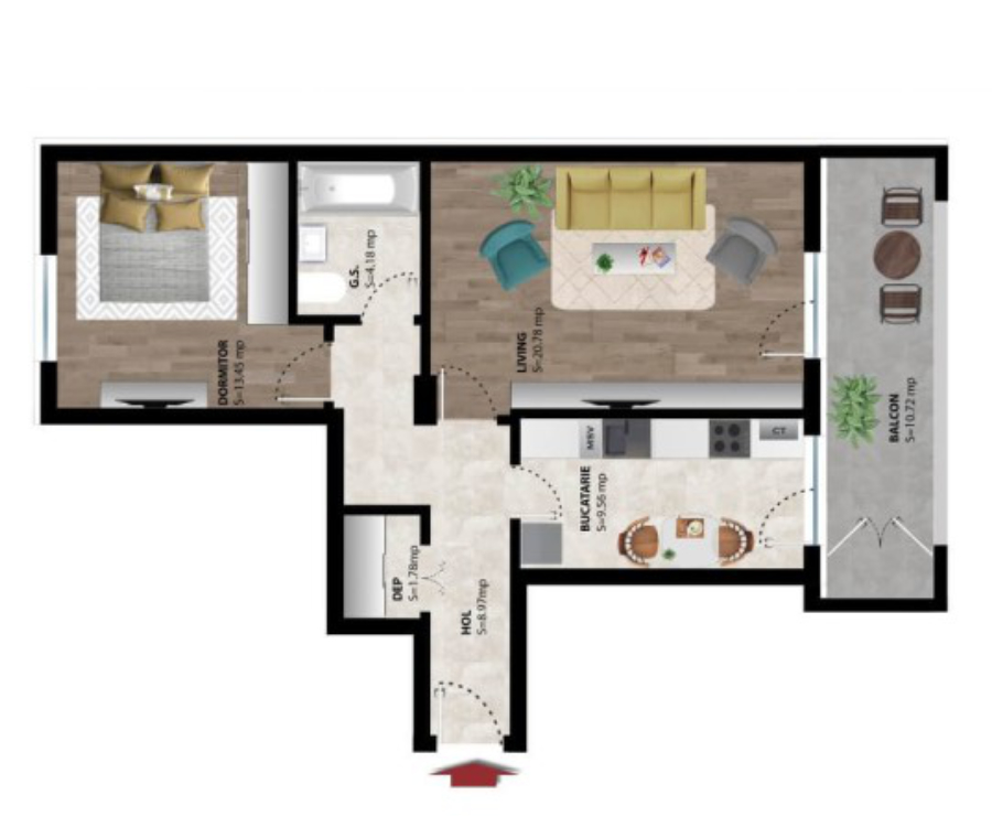 Apartament 2 Camere Model 2 - etaj 1-4