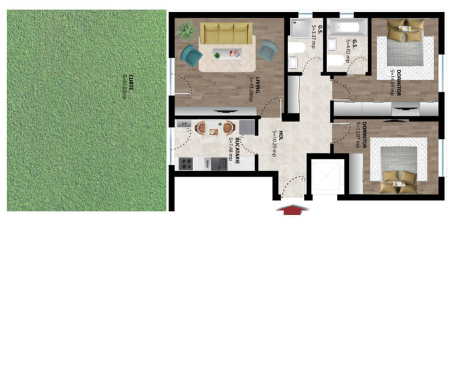 Apartament 3 Camere Model 8 - Parter 
